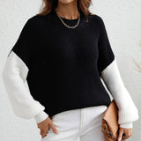 Knitted Pullover Two Tone Sweater Black