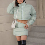 2-Piece Puffer Jacket and High Waist Mini Skirt Matching Set Mint