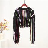 Vintage Fringed Tassel Crop Sweater Black