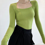 Long Sleeve Square Neck Top Green