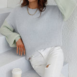 Knitted Pullover Two Tone Sweater Gray