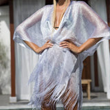 Sparkly Transparent Beach Cover Up Robe White