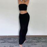 2-Piece Tube Top Midi Skirt Set Black