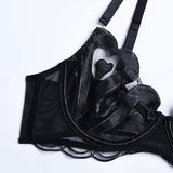 2-Piece Heart Embroidered Lingerie Set Black