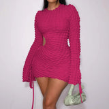 Seersucker Drawstring Cutout Mini Dress Hot Pink