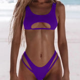 2-Piece Hollow Out Strappy Bikini Purple