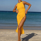 Wrap Chiffon Beach Cover Up Yellow