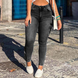 High Waist Skinny Cargo Jeans With Side Pockets Black