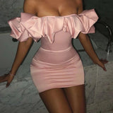 Satin Ruffle Sleeve Mini Dress Pink