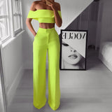 2-Piece Off Shoulder Top and Pants Matching Set Yellow