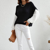 Knitted Pullover Two Tone Sweater Black