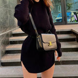 Turtleneck Loose Casual Sweater Dress Black