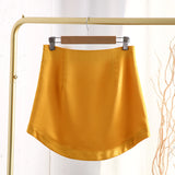 Satin Side Zipper Mini Skirt Yellow