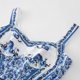 Porcelain Print A-Line Maxi Dress Blue