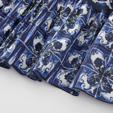 Porcelain Print A-Line Maxi Dress Blue