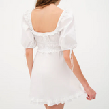 Puff Sleeve Square Neck Short Sleeve Mini Dress White