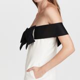 Strapless Black Bow Mini Dress White