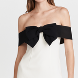Strapless Black Bow Mini Dress White