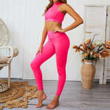 2-Piece Zipper Top Workout Set Neon Pink