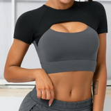 Short Sleeve Layered Workout Top Gray