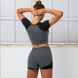 Short Sleeve Layered Workout Top Gray