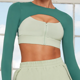 Long Sleeve Layered Workout Top Green