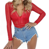 Lace Long Sleeve Bodysuit Red