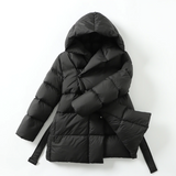 Ultra Light Belted Warm Puffer Parka Coat Black