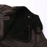 Fleece Faux Leather Coat Brown