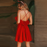 Ruffle Chiffon V-Neck Mini Dress Red