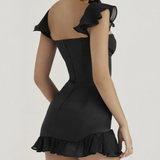 Corset Short Sleeve Ruffle Mini Dress Black
