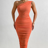 Double Layer Ruched Mesh Midi Dress Coral