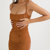 Corset Ruched Maxi Dress Brown