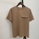 Basic Cotton Solid Pocket T-Shirt Brown
