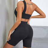 2-Piece Sporty One Shoulder Top and Shorts Matching Set Black