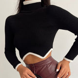 Turtleneck Crop Zig Zag Sweater Black/White