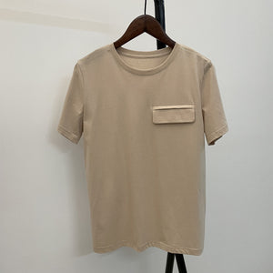 Basic Cotton Solid Pocket T-Shirt Light Brown