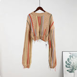 Vintage Fringed Tassel Crop Sweater Brown