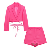 2-Piece Crop Blazer Skort Matching Set Pink