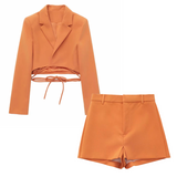 2-Piece Crop Blazer Skort Matching Set Orange