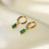 Baguette Dangle Earrings Green