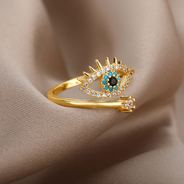 Blue Evil Eye Ring Gold