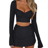 Sweetheart Crop Top and Skirt Matching Set Black