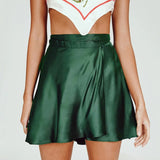 Wrap Satin Mini Skirt Green