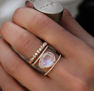 Double Band Moonstone Ring Rose Gold