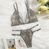 2-Piece Ultra Thin Floral Lingerie Set Gray