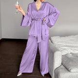 2-Piece Robe & Pants Sleepwear Set Purple