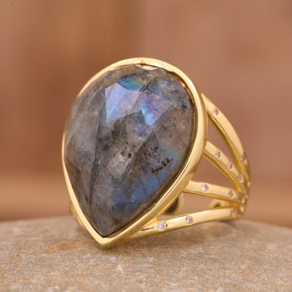 Drop Stone Rings Resizable Teardrop Stone Ring