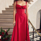 Sleeveless Maxi Boho Lace Up Dress Red