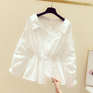 Off Shoulder Button Up Blouse Top White